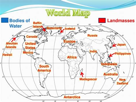 what are the landmasses and bodies of water|Identifying Landforms and Bodies of Water on a Map .